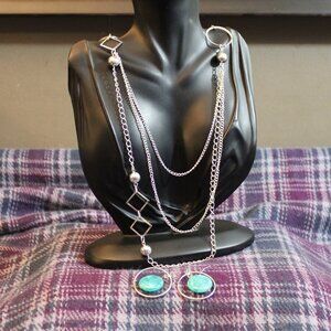 Silver Tone Acrylic Geometric Necklace and Earring Set